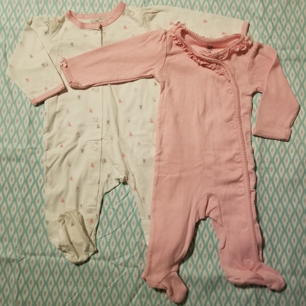 2 Set of Footie's Baby Girls Teddy Bear Sleeper 6 Months Precious Firsts Eyelet